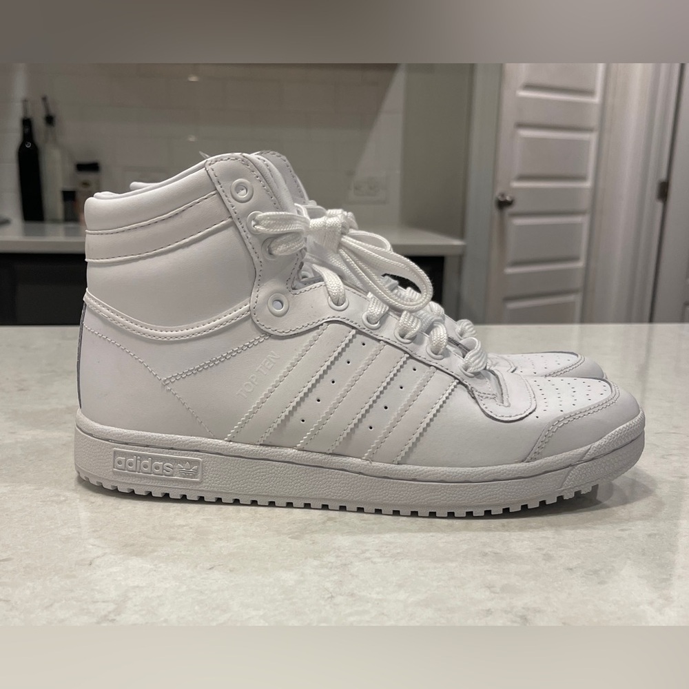 Adidas Top Ten Hi ‘Triple White’ Sneakers, S84587, Size 6.5